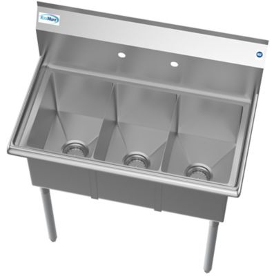 Image showing  36 in. Three Compartment Stainless Steel Commercial Sink, Bowl Size 10 in. x 14 in. x 10 in.