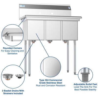 Image showing  36 in. Three Compartment Stainless Steel Commercial Sink, Bowl Size 10 in. x 14 in. x 10 in.