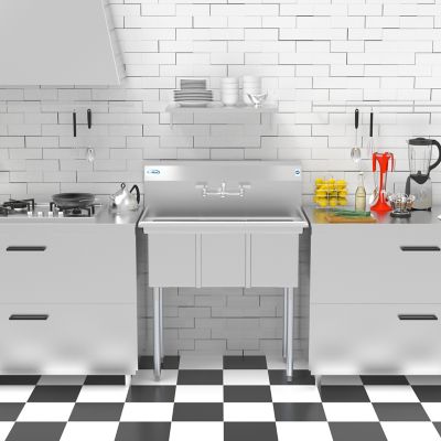 Image showing 6 th KoolMore 36 in. Three Compartment Stainless Steel Commercial Sink, Bowl Size 10 in. x 14 in. x 10 in.