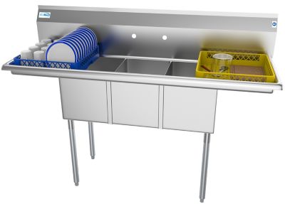 KoolMore 60 in. Three Compartment Stainless Steel Commercial Sink with Drainboards, SC121610-12B3