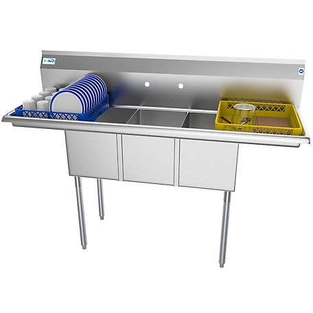 KoolMore 60 in. Three Compartment Stainless Steel Commercial Sink with Drainboards, SC121610-12B3