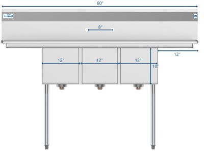 Image showing  60 in. Three Compartment Stainless Steel Commercial Sink with Drainboards, SC121610-12B3