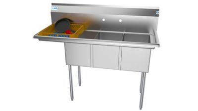 KoolMore 51 in. Three Compartment Stainless Steel Commercial Sink with Drainboard, SC121610-12L3