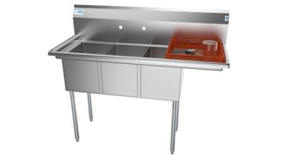KoolMore 51 in. Three Compartment Stainless Steel Commercial Sink with Drainboard, SC121610-12R3