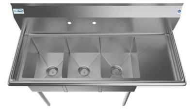 Image showing  51 in. Three Compartment Stainless Steel Commercial Sink with Drainboard, SC121610-12R3