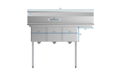 Image showing  51 in. Three Compartment Stainless Steel Commercial Sink with Drainboard, SC121610-12R3