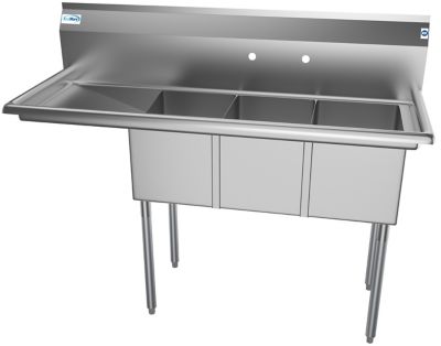 KoolMore 55 in. Three Compartment Stainless Steel Commercial Sink with Drainboard, SC121610-16L3