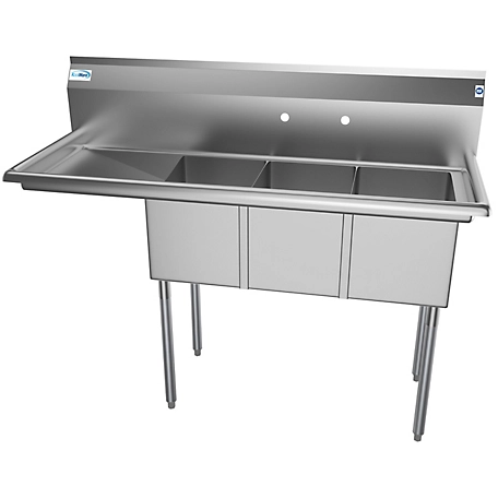 KoolMore 55 in. Three Compartment Stainless Steel Commercial Sink with Drainboard, SC121610-16L3