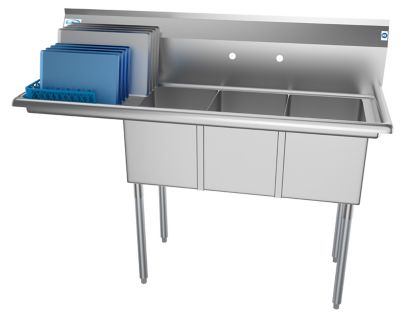 Image showing 5 th KoolMore 55 in. Three Compartment Stainless Steel Commercial Sink with Drainboard