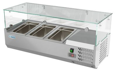 KoolMore 40 in. Three Pan Refrigerated Countertop Condiment Prep Station, SCDC-3P-SSL