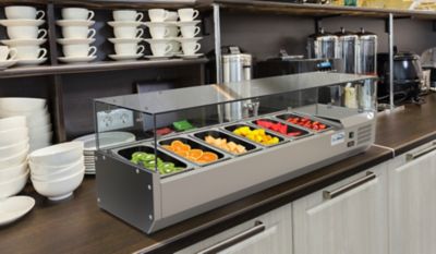 KoolMore 59 in. Six Pan Refrigerated Countertop Condiment Prep Station, Scdc-6P-Ssl