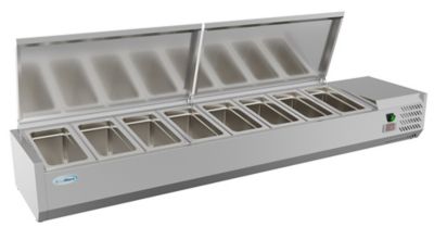 KoolMore 71 in. Eight Pan Refrigerated Countertop Condiment Prep Station, SCDC-8P-SSL