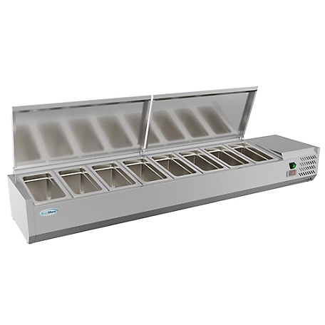 KoolMore 71 in. Eight Pan Refrigerated Countertop Condiment Prep Station, SCDC-8P-SSL