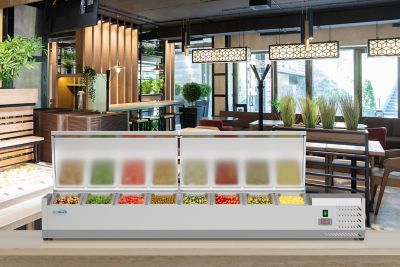 Image showing  71 in. Eight Pan Refrigerated Countertop Condiment Prep Station, SCDC-8P-SSL