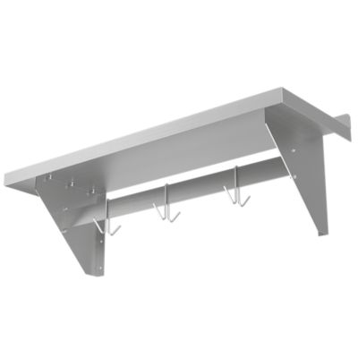 Image showing  12 in. x 36 in. 18 Gauge Stainless Steel Heavy Duty Wall Shelf with Pot Rack, WMPS 1236