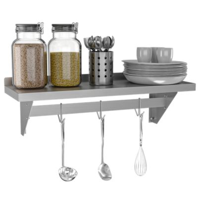 Image showing  12 in. x 36 in. 18 Gauge Stainless Steel Heavy Duty Wall Shelf with Pot Rack, WMPS 1236