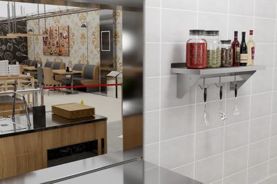 Image showing 5 th KoolMore 12 in. x 36 in. 18 Gauge Stainless Steel Heavy Duty Wall Shelf with Pot Rack, WMPS 1236