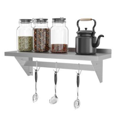 Image showing 7 th KoolMore 12 in. x 36 in. 18 Gauge Stainless Steel Heavy Duty Wall Shelf with Pot Rack, WMPS 1236