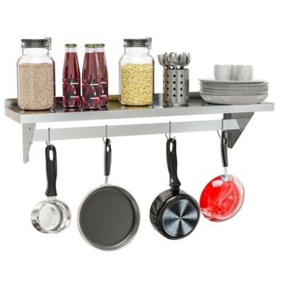 Image showing  12 in. x 48 in. 18 Gauge Stainless Steel Heavy Duty Wall Shelf with Pot Rack, WMPS 1248