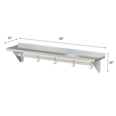 Image showing  12 in. x 60 in. 18 Gauge Stainless Steel Heavy Duty Wall Shelf with Pot Rack, WMPS 1260
