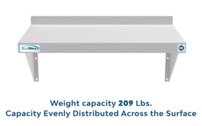 Image showing  12 in. x 24 in. 18 Gauge Stainless Steel Heavy Duty Wall Shelf, WMSH 1224