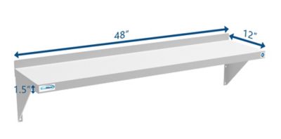 Image showing  12 in. x 48 in. 18 Gauge Stainless Steel Heavy Duty Wall Shelf, WMSH 1248