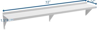 Image showing  12 in. x 72 in. 18 Gauge Stainless Steel Heavy Duty Wall Shelf, WMSH 1272