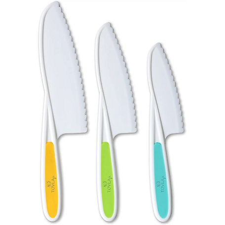 Tovla Jr. Knives for Kids 3 pc. Nylon Kitchen Baking & Cooking Knife Set in 3 Sizes & Colors - BPA-Free Kids' Knives