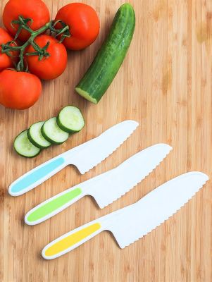 Image showing  Knives for Kids 3 pc. Nylon Kitchen Baking & Cooking Knife Set in 3 Sizes & Colors - BPA-Free Kids' Knives