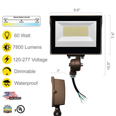 Image showing  60 Watt 3 CT PC Bronze Flood Light
