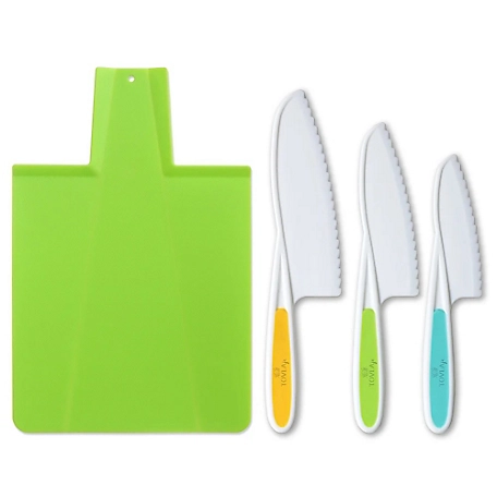 Tovla Jr. Kids Kitchen Knife and Foldable Cutting Board Set: Children's Cooking Knives in 3 Sizes - BPA-Free