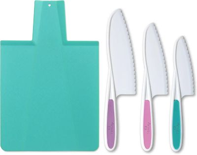 Tovla Jr. Kids Kitchen Knife and Foldable Cutting Board Set: Children's Cooking Knives in 3 Sizes & Colors - BPA-Free