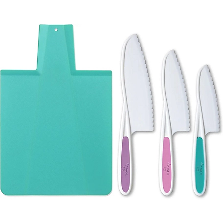 Tovla Jr. Kids Kitchen Knife and Foldable Cutting Board Set: Children's Cooking Knives in 3 Sizes & Colors - BPA-Free
