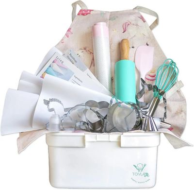 Tovla Jr. Unicorn Kids Baking Gift Set with Storage Case Baking Supplies with Decorating Tools Set with Apron, 28 pc.