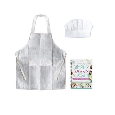 Tovla Jr. Kids Cookbook, Cooking Apron and Hat Set for Boys' & Girls, Perfect for Baking, Painting & Gardening