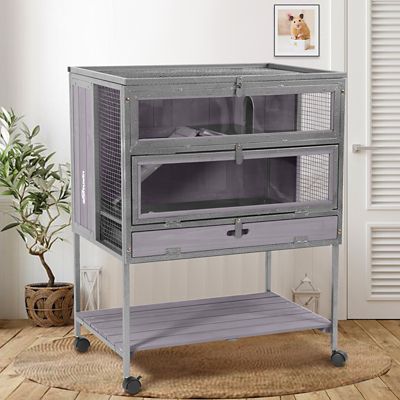 Image showing  Anti-Chewing Wooden Hamster Cage with Metal Iron Frame, 33.6 in. x 19.5 in.