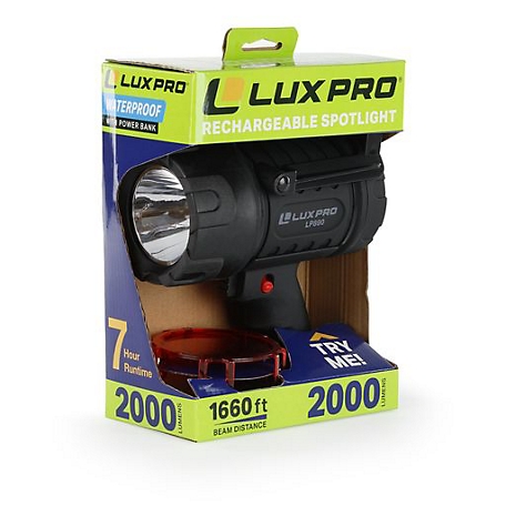 LUXPRO Rechargeable Rugged 2000 Lumen Spot light with Red Lens at