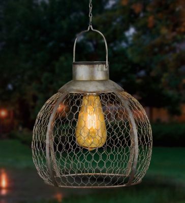 Image showing  20 in. Solar-Powered Edison Round Lantern