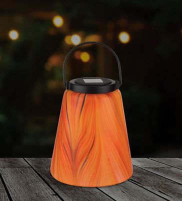 Image showing  9 in. Solar-Powered Swirl Lantern, Orange