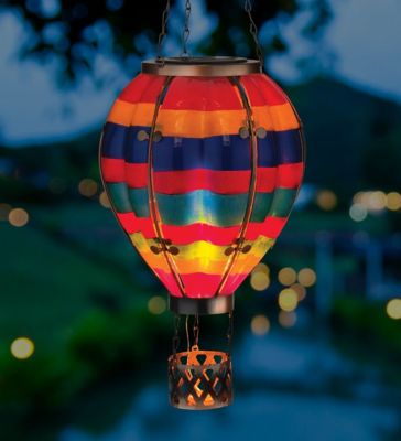 Image showing  Large Solar-Powered Hot Air Balloon Lantern, Multi Stripe