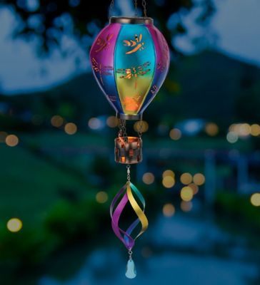 Image showing  28.5 in. Solar-Powered Hot Air Balloon Spinner Lantern, Dragonfly