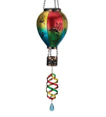 Regal Art & Gift 28.5 in. Solar-Powered Hot Air Balloon Spinner Lantern, Hummingbird