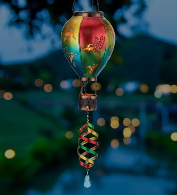 Image showing  28.5 in. Solar-Powered Hot Air Balloon Spinner Lantern, Hummingbird