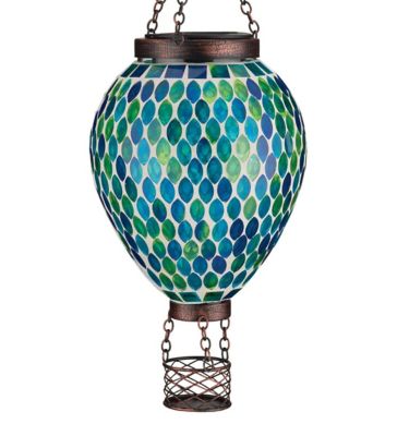 Regal Art & Gift 15 in. Solar-Powered Mosaic Hot Air Balloon Lantern, Blue