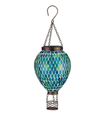 Image showing  15 in. Solar-Powered Mosaic Hot Air Balloon Lantern, Blue