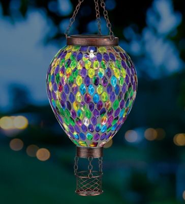 Image showing  15 in. Solar-Powered Mosaic Hot Air Balloon Lantern, Multicolor