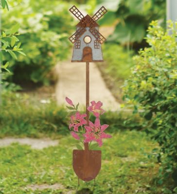 Image showing  46 in. Rustic Birdhouse Stake, Windmill
