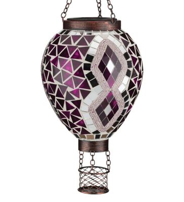 Regal Art & Gift 15 in. Solar-Powered Mosaic Hot Air Balloon Lantern, Purple