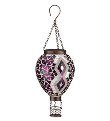 Image showing  15 in. Solar-Powered Mosaic Hot Air Balloon Lantern, Purple