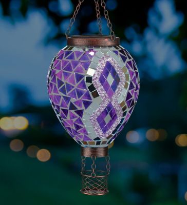 Image showing  15 in. Solar-Powered Mosaic Hot Air Balloon Lantern, Purple